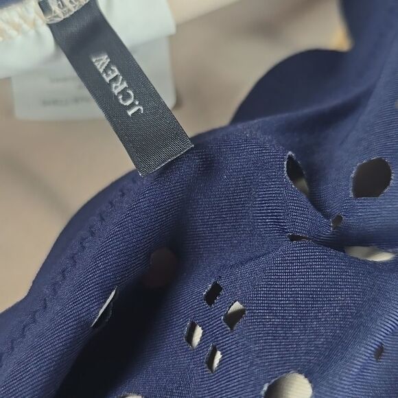 J. Crew Women's Scalloped one-shoulder swimsuit in laser-cut eyelet Navy Size 14 - Picture 4 of 10